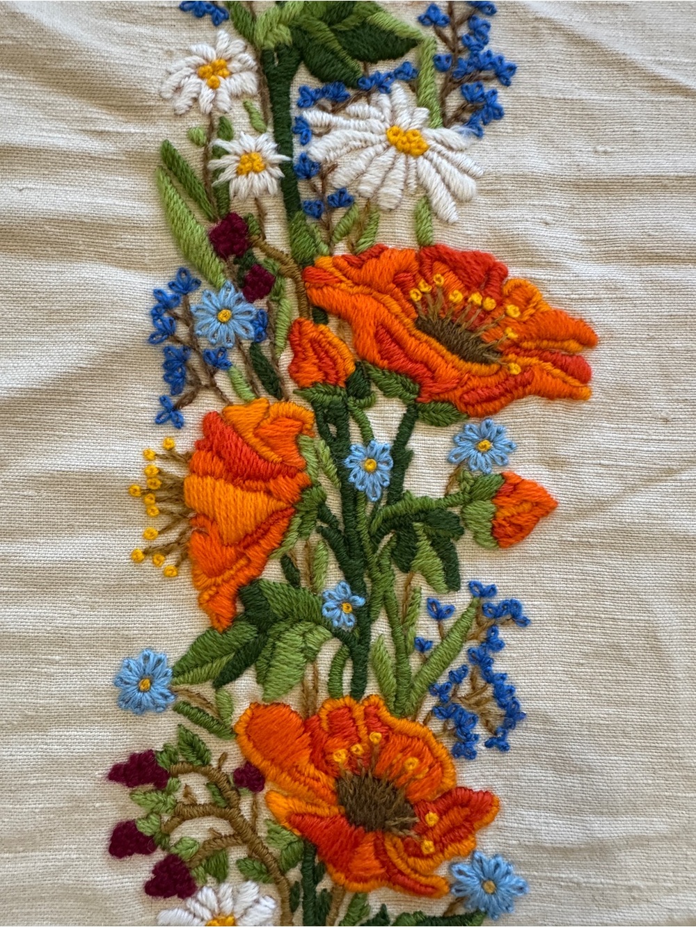 Crewel Floral Bloom Embroidery Handmade - Picture 4 of 7